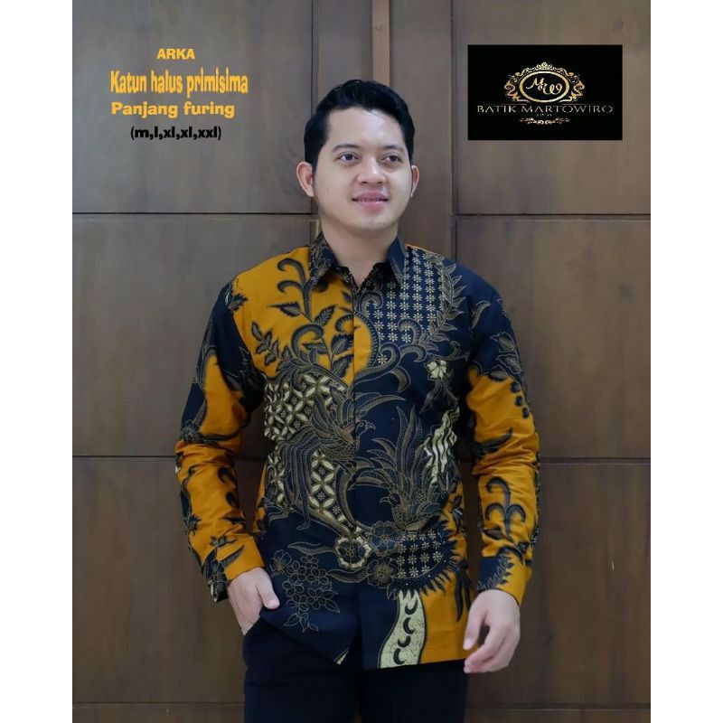BAJU BATIK PRIA LENGAN PANJANG SUJIWO KUNING