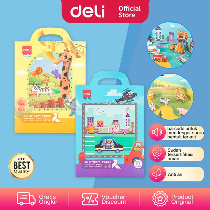 

(DISKON TERMURAH) Deli Cartoon 3D Origami / Origami 3 Dimensi Kartun Anti air 83610 - animals