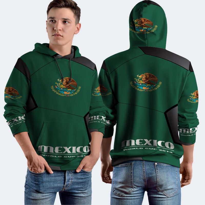 Jaket Hoodie Fullprint Mexico Fifa World Cup Soccer Bahan Polyester Jersey