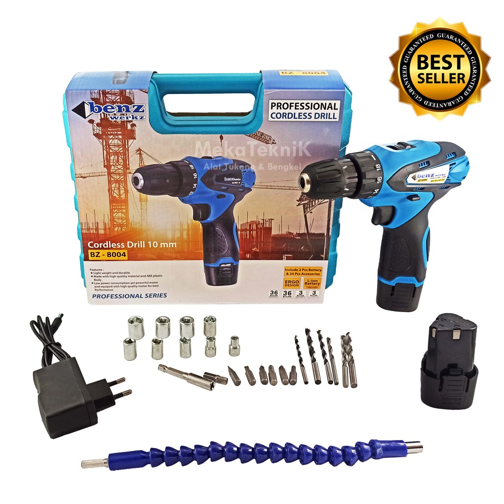 Jual BOR BATERAI SET BENZ / BOR CAS 10MM SET BENZ / CORDLESS DRILL ...