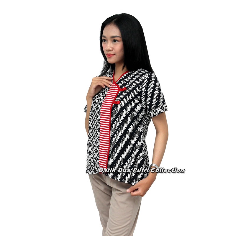 Batik Wanita Atasan Blouse Modern white line blouse