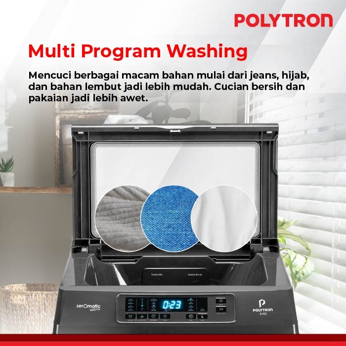 POLYTRON Mesin Cuci 1 Tabung PAW7028 / PAW 7028 Zeromatic Laguna Hijab 7 KG