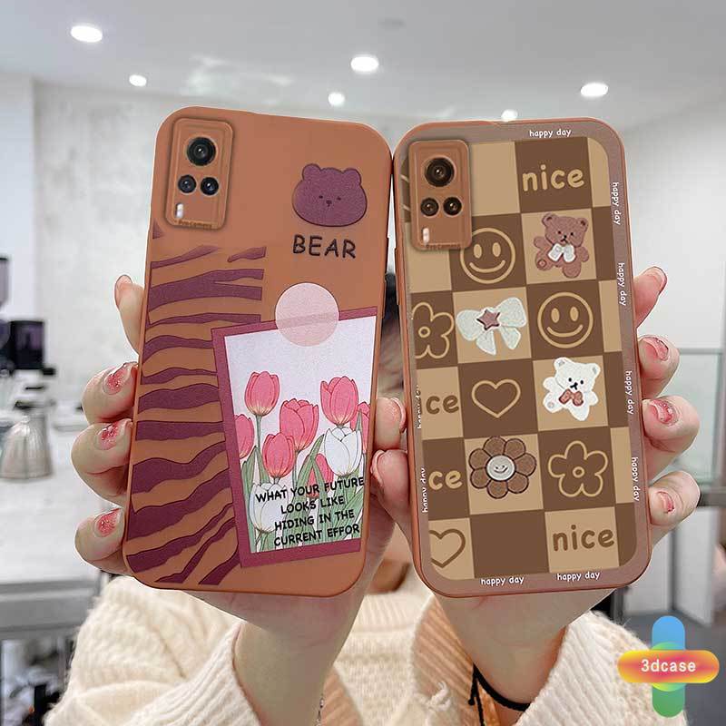 Casing Samsung A52 A32 A12 A51 A03S A10S A50 A20S J7 Prime A02S A20 A72 A50S A10 A30S A52S A30 M12 M10 M01S A54 A15 A16 A9 A5 Y12 Y20 A12 Ins Cartoon Bear Flowers Angel Eyes Camera Protector Phone Case