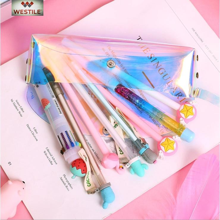  Bahan PVC  Laser Hologram Warna Warni Tempat Pensil Pouch 