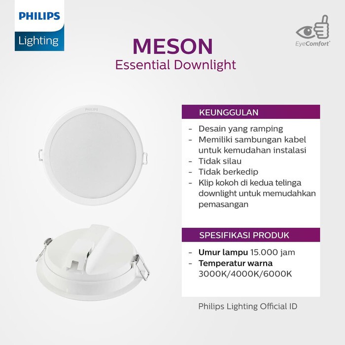 LAMPU DOWNLIGHT PANEL PHILIPS PACK 5W MESON 59447 MULTIPACK 5 WATT INBOW 220V TANAM BULAT PUTIH CW 6500K LED EYE COMPORT D90 SNI GARANSI ORIGINAL HIAS KAMAR TIDUR PLAFON CEILING RUMAH KAMAR MINIMALIS 3,5W 5W 9W 13W