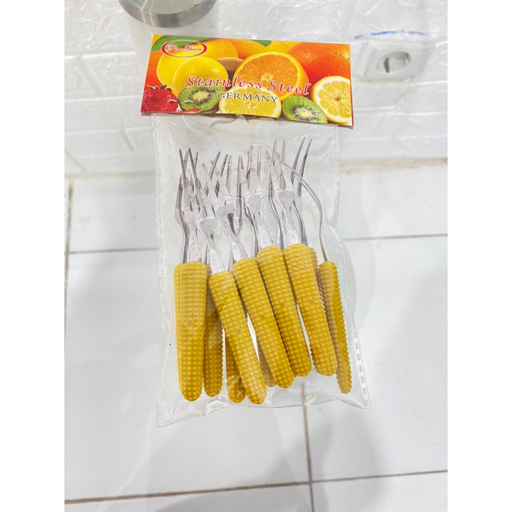 Tusukan buah / Tusukan buah motif jagung / garpu mini tusukan buah /Garpu Kecil Untuk Buah