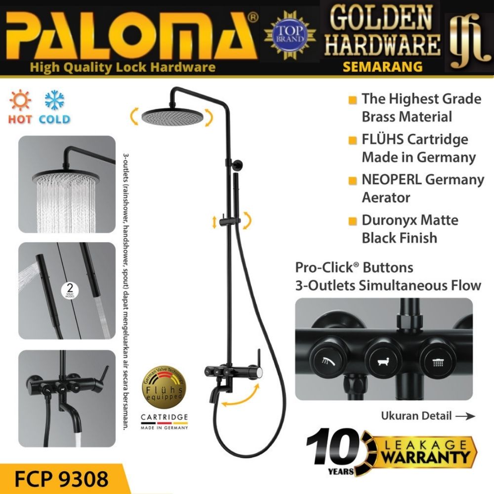 PALOMA FCP 9308 SHOWER SET PANAS DINGIN WITH PROCLICK 3 BOTTONS HITAM