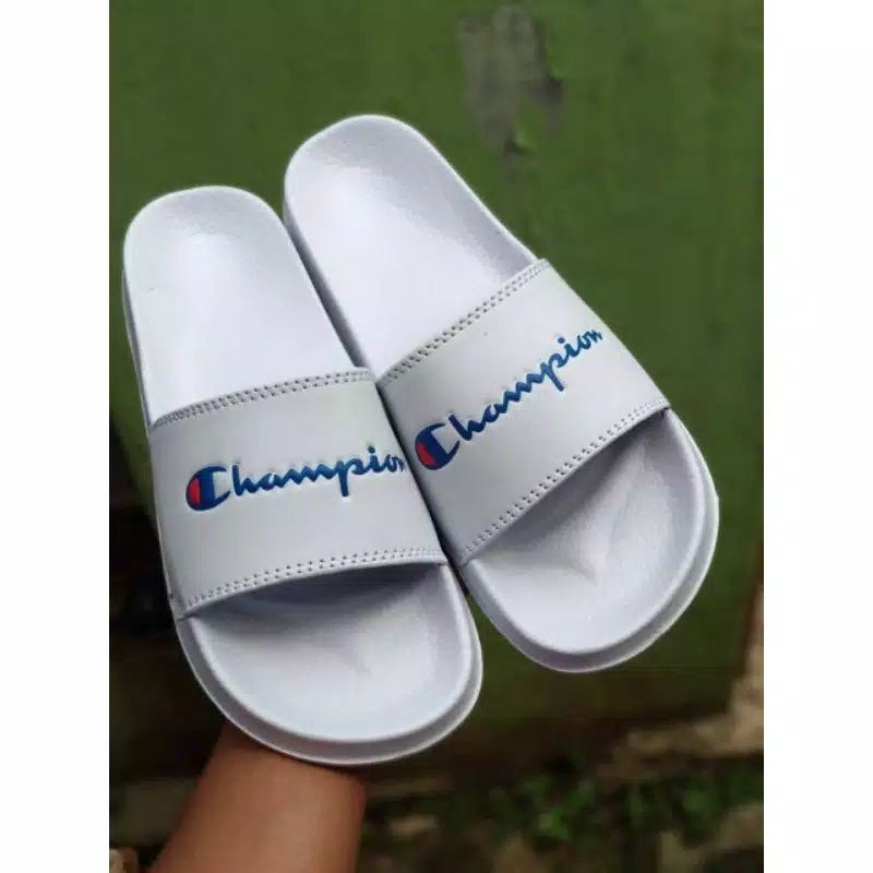Sandal Slide Champion | Pria Wanita | Sandal Slop Cowo Cewe | Sendal Slop | Sandal-Putih