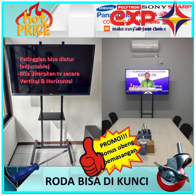 Garansi cocok!!! Bracket TV Standing 32&quot; s/d 65&quot; UNIVERSAL pakai RODA KOKOH 100% BESI MURNI-10