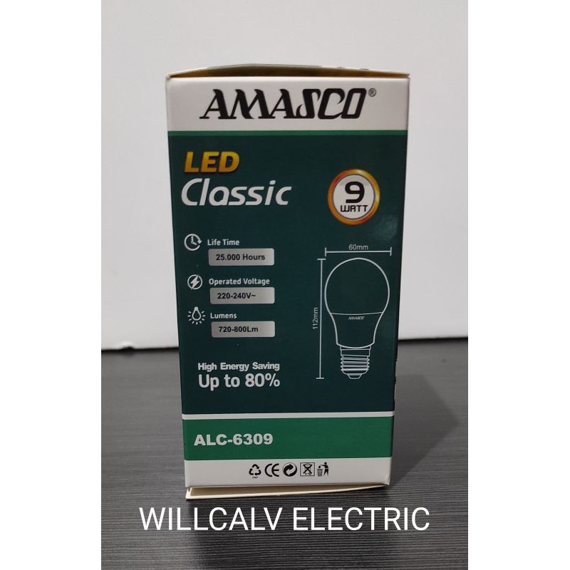 LAMPU LED AMASCO CLASSIC 9W 9WATT 9 W 9 WATT CAHAYA PUTIH