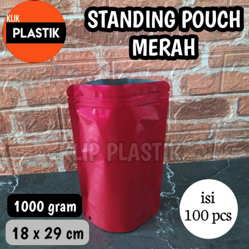 Isi 100 Standing Pouch merah SUPER ALUMINIUM FOIL 1000 gram kpack