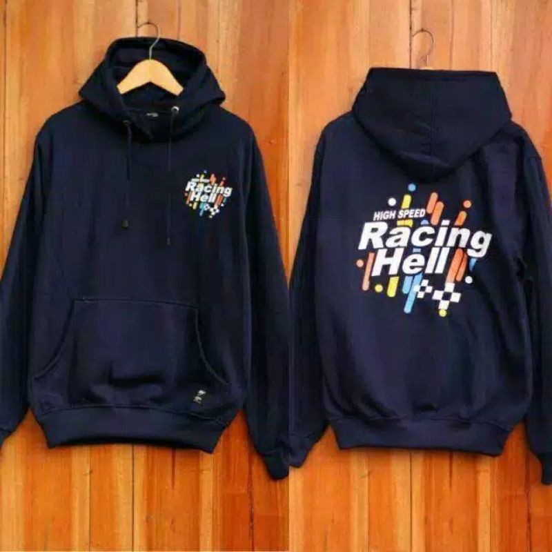 jaket/sweater hoddie RACING HELL hitam/navy