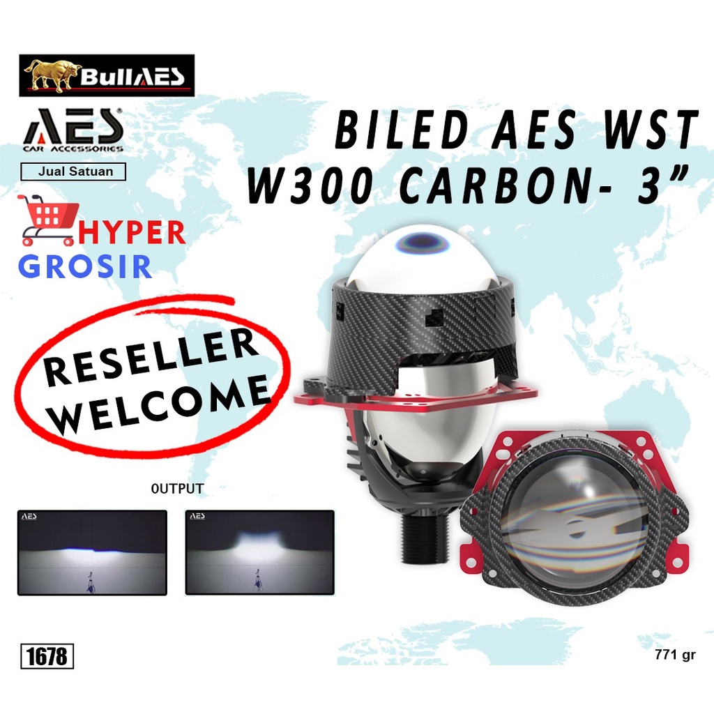BILED AES WST 3 Inch W300 Carbon HeadLight Projector Merk AES