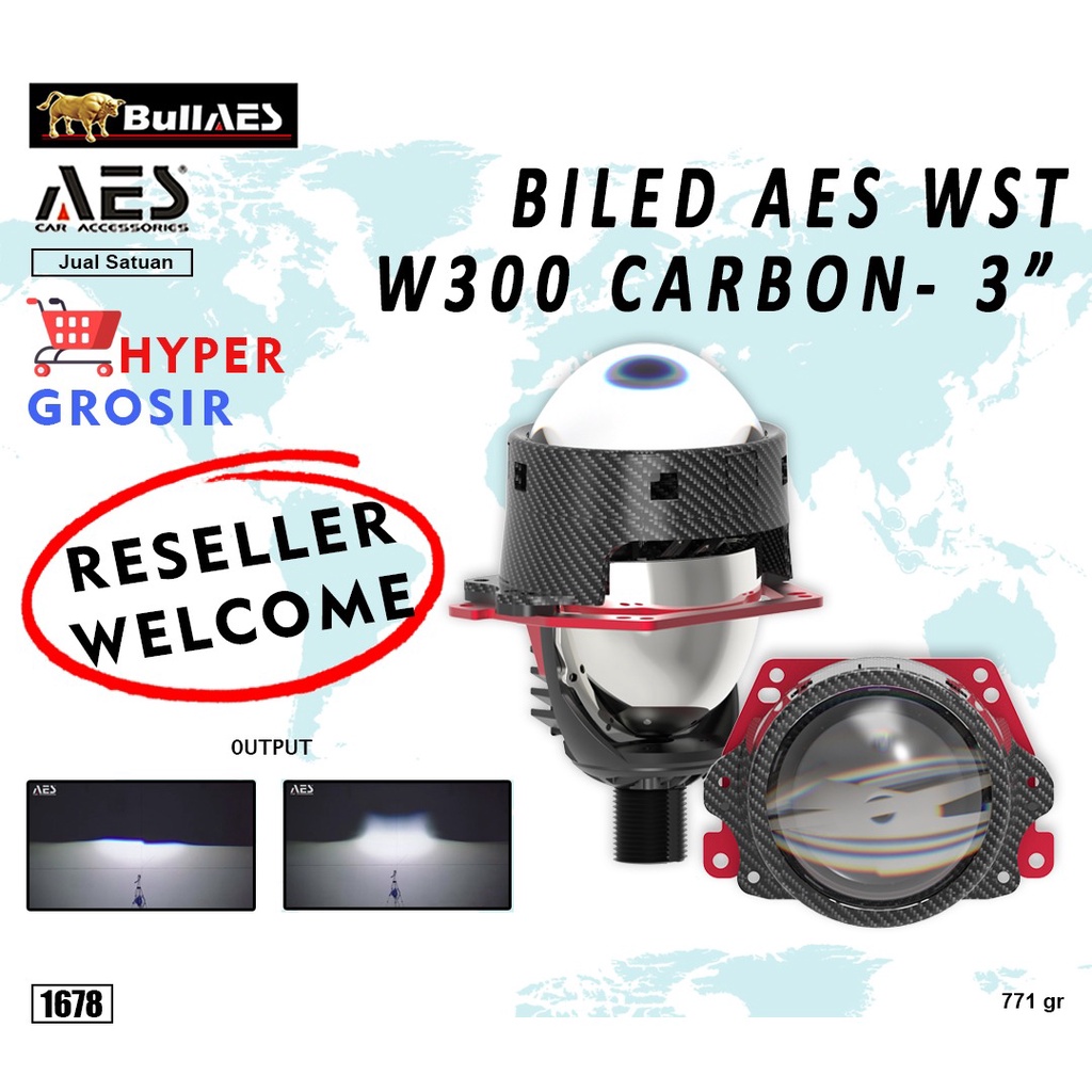 BILED AES WST 3 Inchi W300 CARBON HeadLight Projector Merk AES