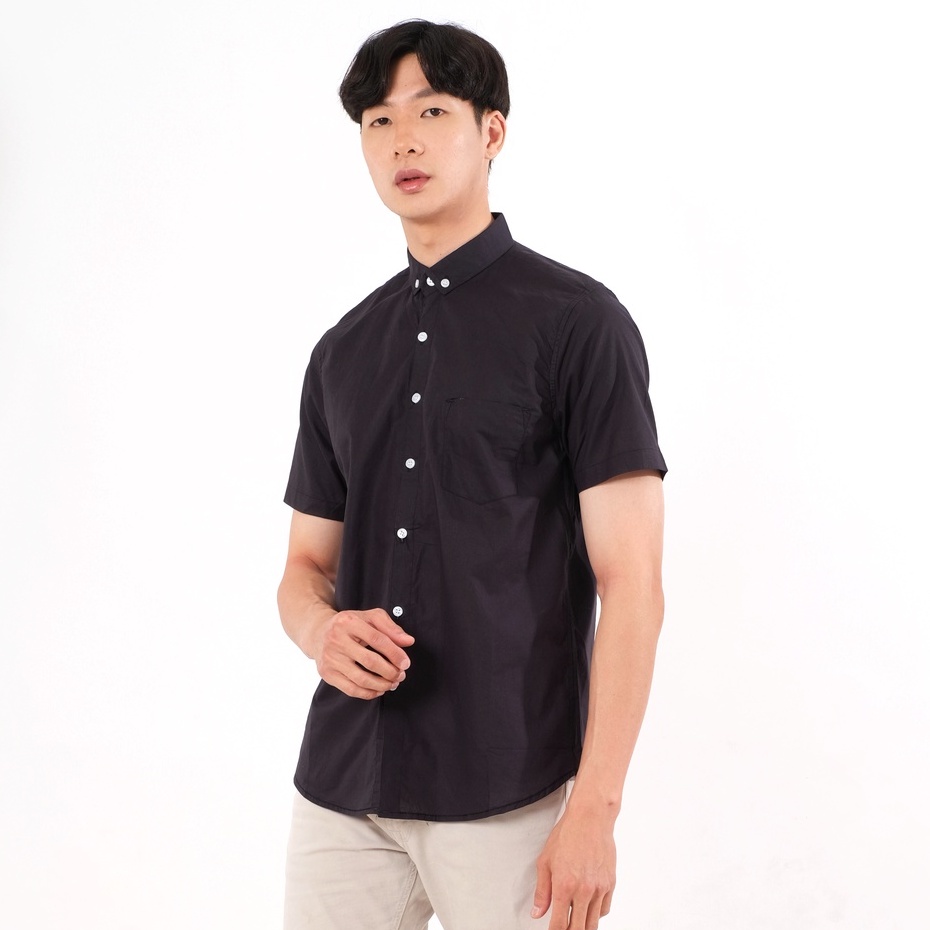 SANVANINA Kemeja Pria Hitam Polos | Kemeja Basic Polos Slimfit | Kemeja Pendek Hitam | Kemeja Formal Hitam  E-1464B