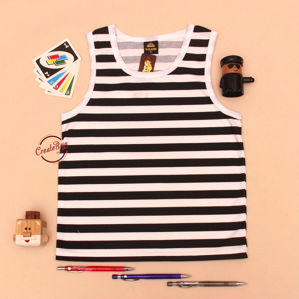 SINGLET ANAK LAKI MOTIF SALUR HITAM BAJU ATASAN ANAK PAKAIAN ANAK LENGAN BUNTUNG FASHION TRENDY