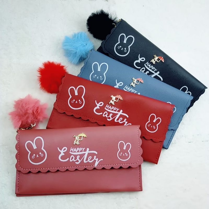 {HM} COD Dompet Perempuan Wanita Panjang Kelinci Free Pompom Panjang Korea Lipat Fashion Import