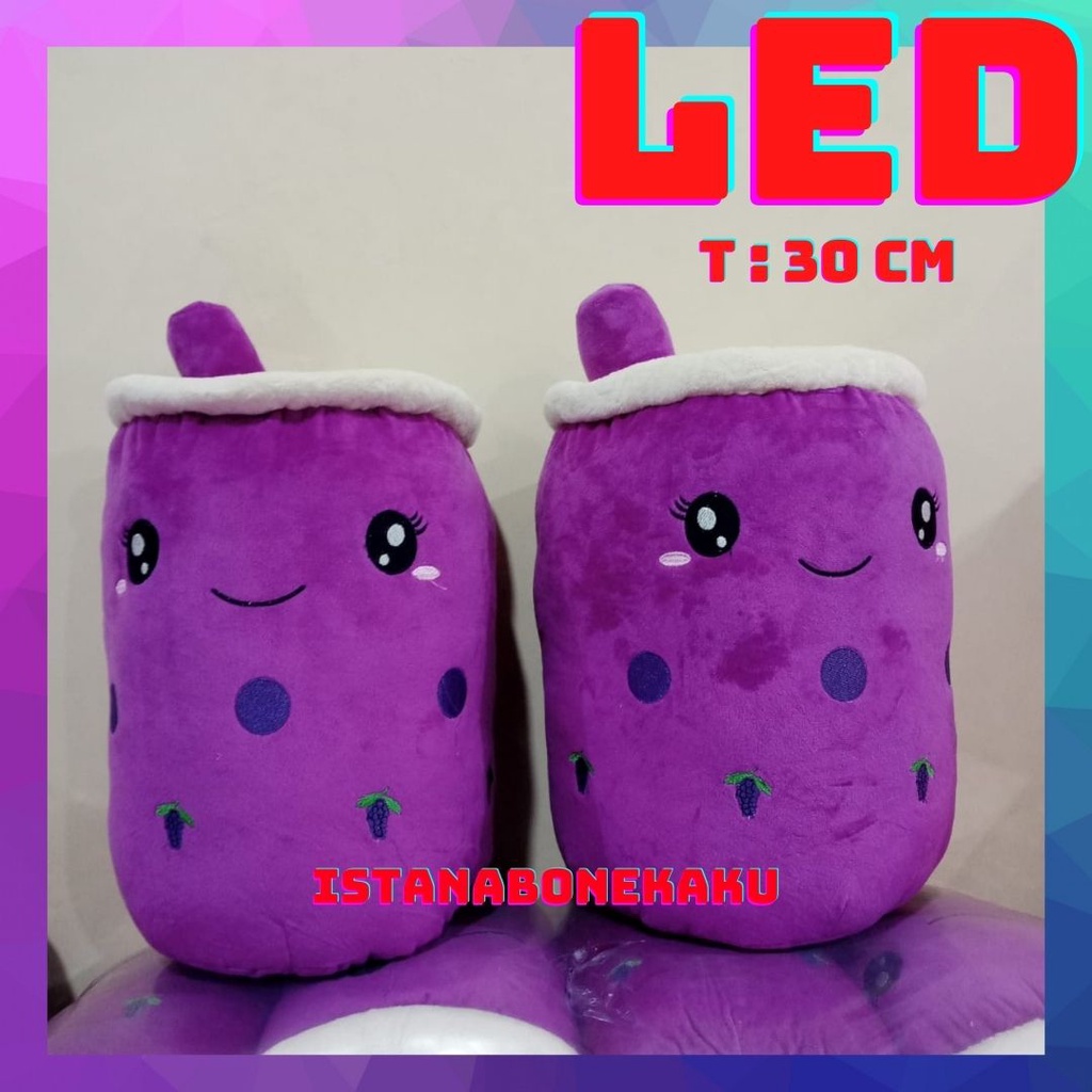 Boneka Boba Bantal Boba Milk Tea Bahan Halus Lembut Tinggi 30 cm lampu LED kedip Cantik