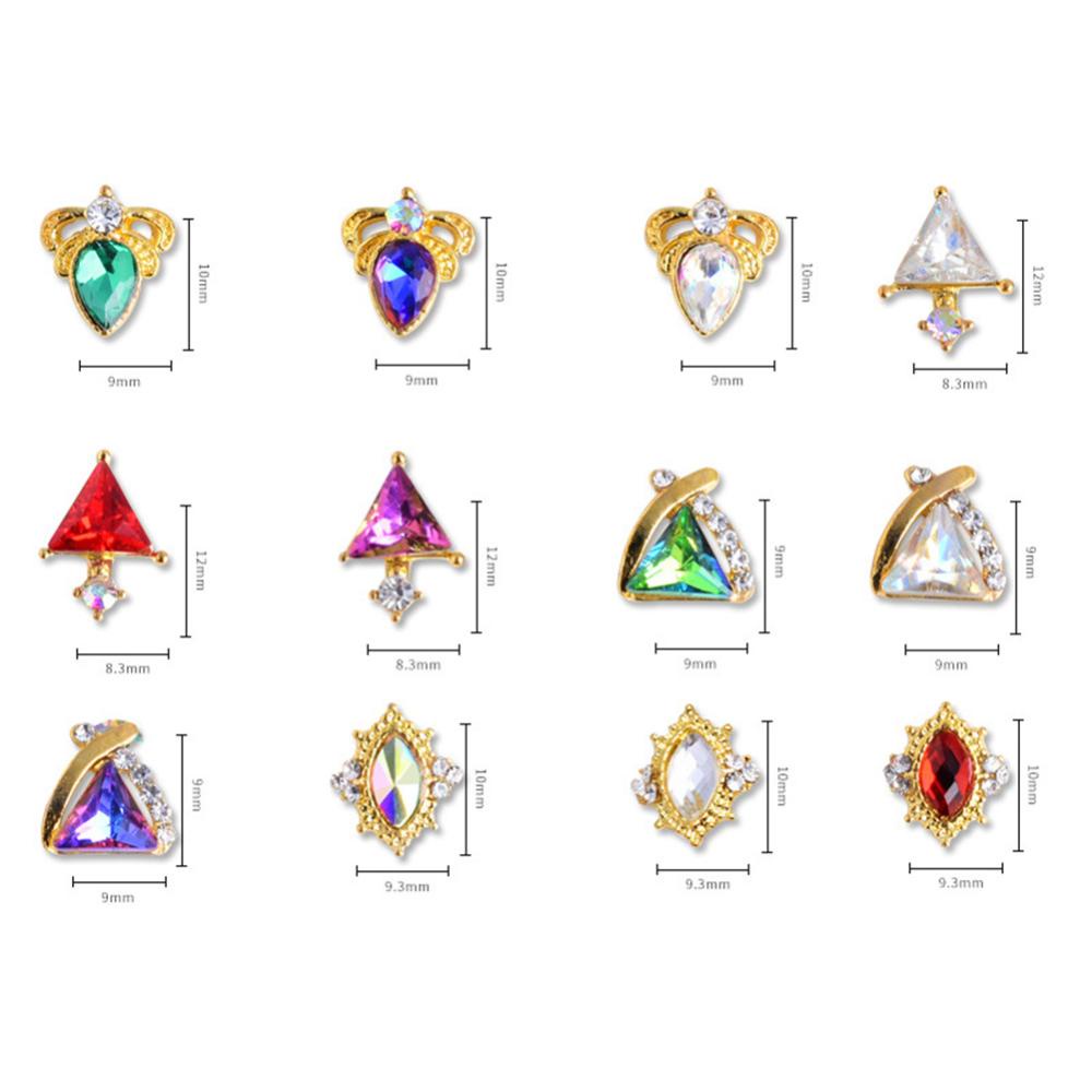Timekey 12pcs / Set Hiasan Kuku 3D Asimetris Aksen Berlian Imitasi Bahan Alloy Untuk Nail Art A2K5