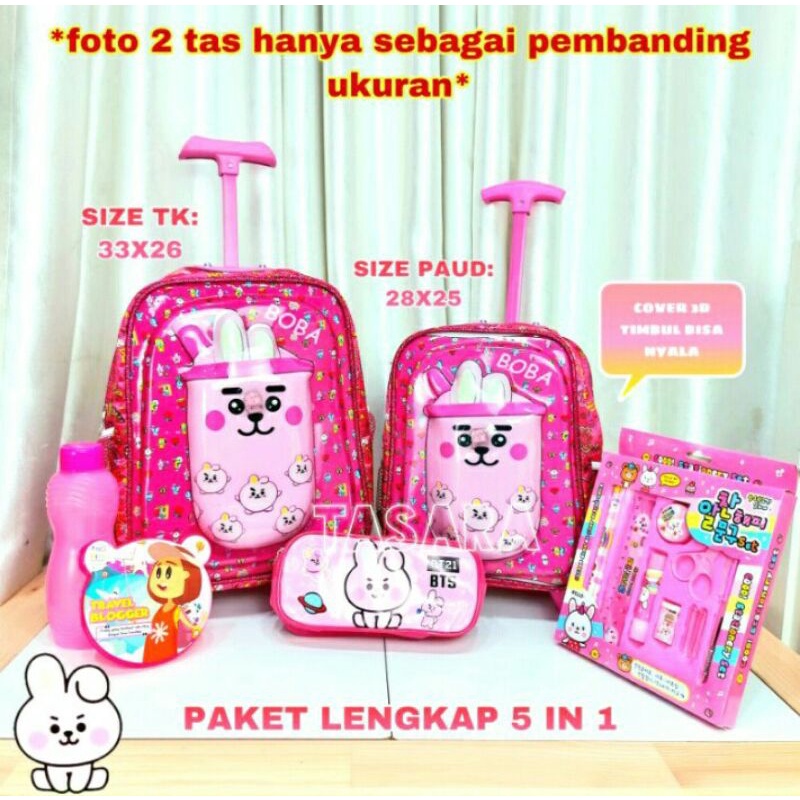 Tas ransel troli anak sekolah bts boba ,Tas dorong bts boba