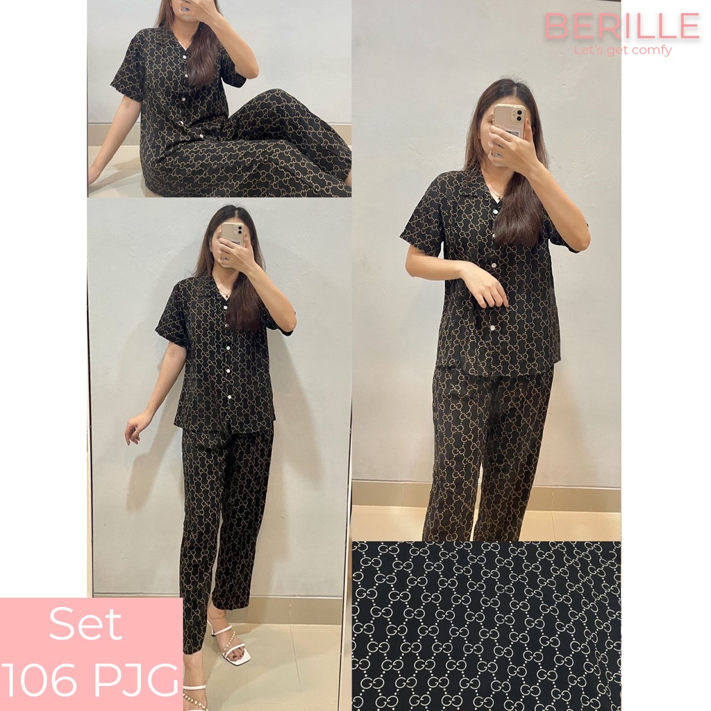 Piyama set Rayon Wanita / Setelan Piyama Wanita Motif / Piyama Rayon Viscose /  Piyama Motif Rayon Viscose Premium Termurah /Piyama Wanita Dewasa / Pajamas / Baju Tidur Wanita / Piyama setelan rayon viscose  (COD)-Set 106 PJG