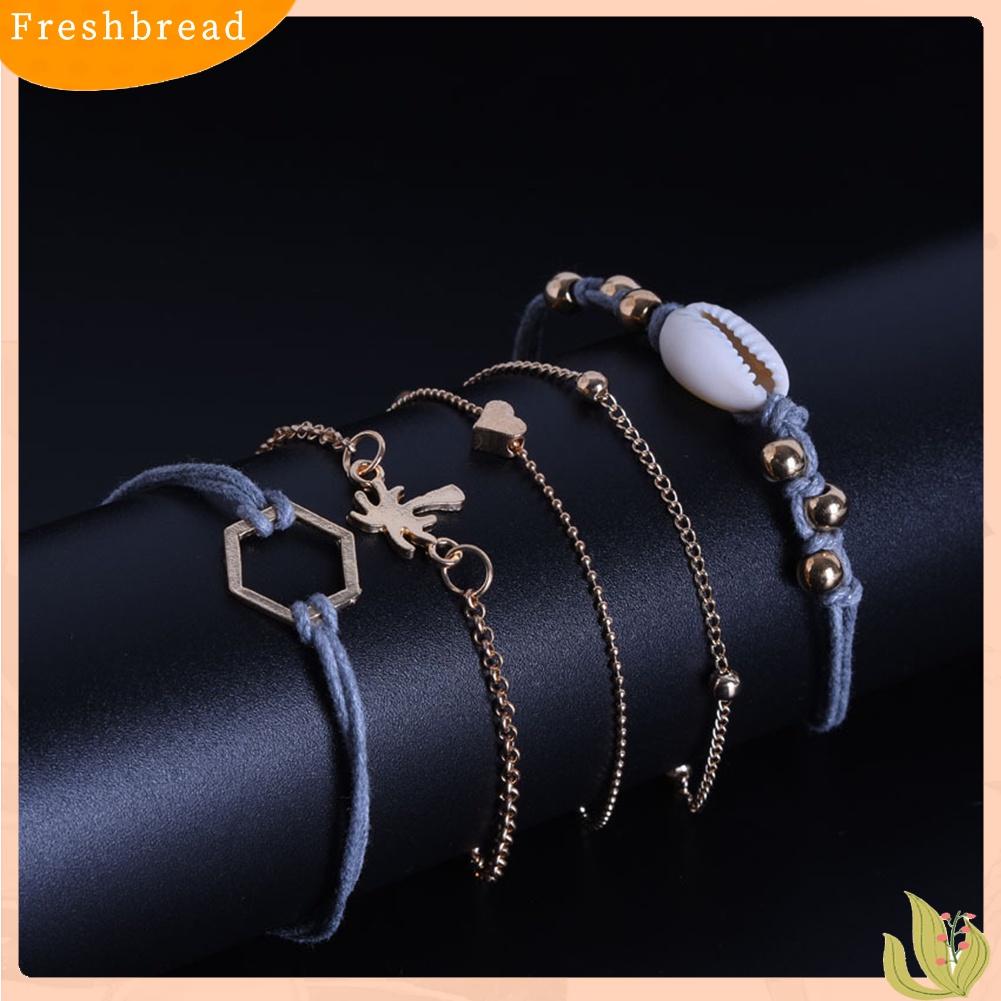 |Frebre Frebre| 5pcs / Set Gelang Rantai Desain Daun Keong Hati Untuk Wanita