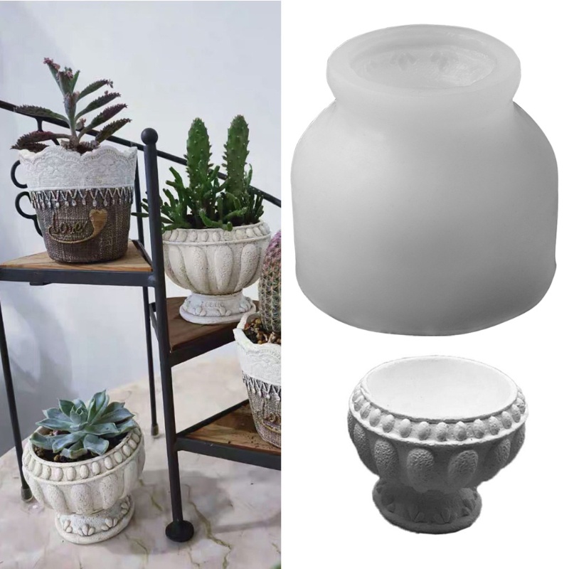 SIY  Retro Flower Pot Epoxy Resin Silicone Mold 3D Roman Round Succulent Plant Planter Pot Mold Concrete Cement Plaster Molds