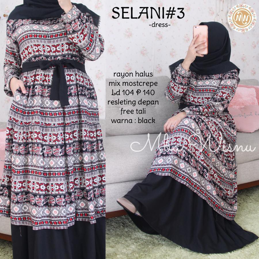 SELANI DRESS ORI MW / MAXI ORIGINAL MBA WISNU Ready /gamis susun motif