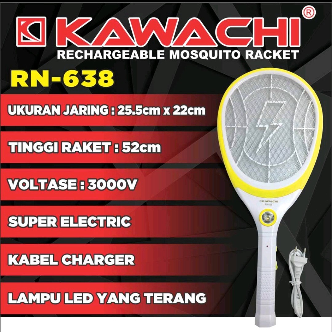 Kawachi-raket Nyamuk Rn-638 Plus Senter
