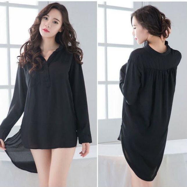 Oversize Boyfriend Shirt Sexy Kemeja Tidur Wanita Lengan Panjang Nyaman Halus