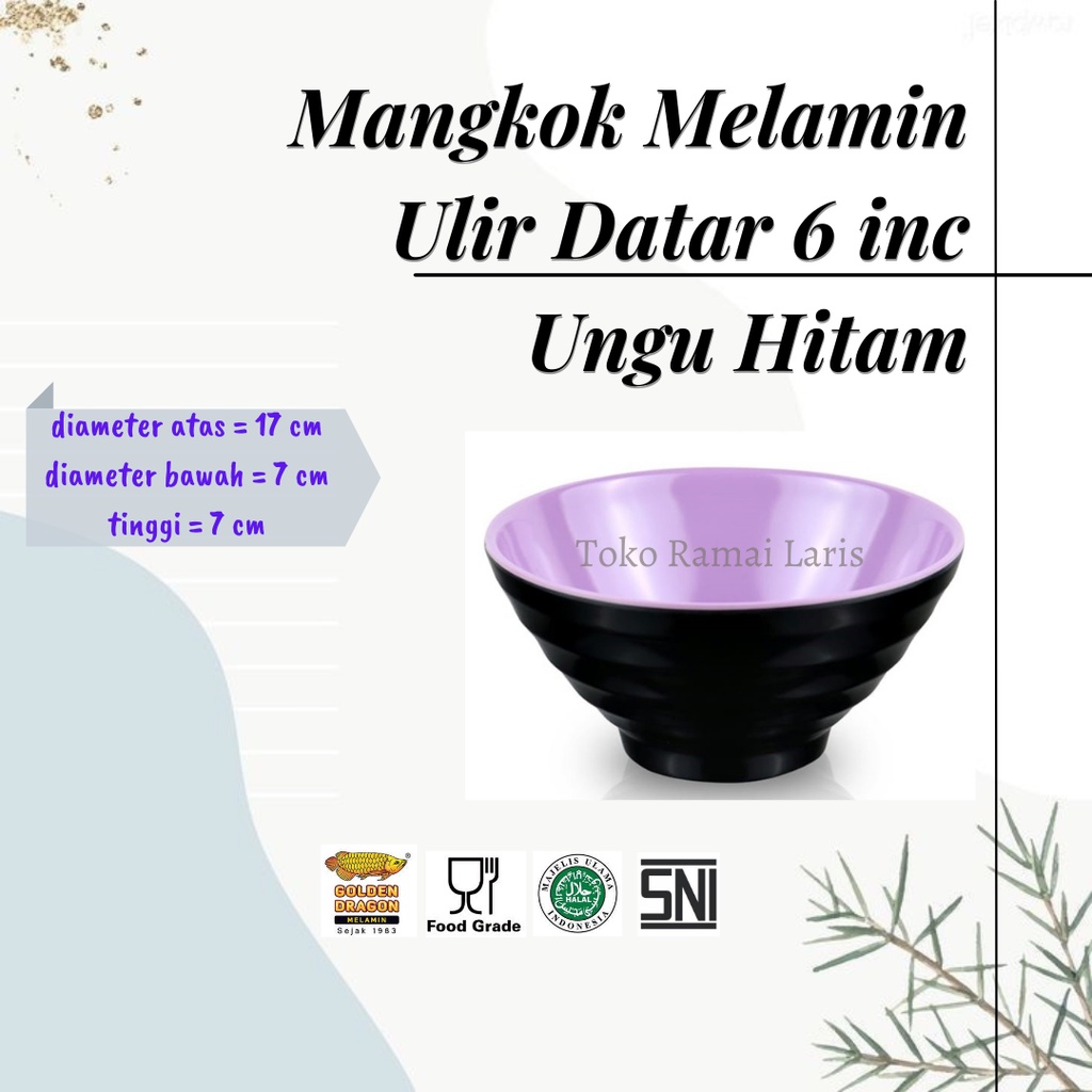MANGKOK ESTETIK W65A4 Mangkok Melamin Ulir Datar 6 inch Ungu Tosca Hitam Golden Dragon
