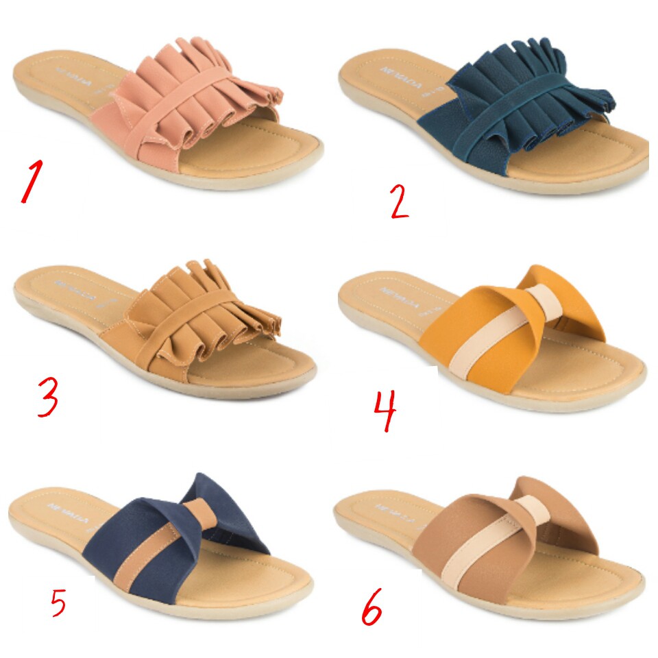 nevada nevada flat sandals ruffle 2 tumpuk navy ea44b63856