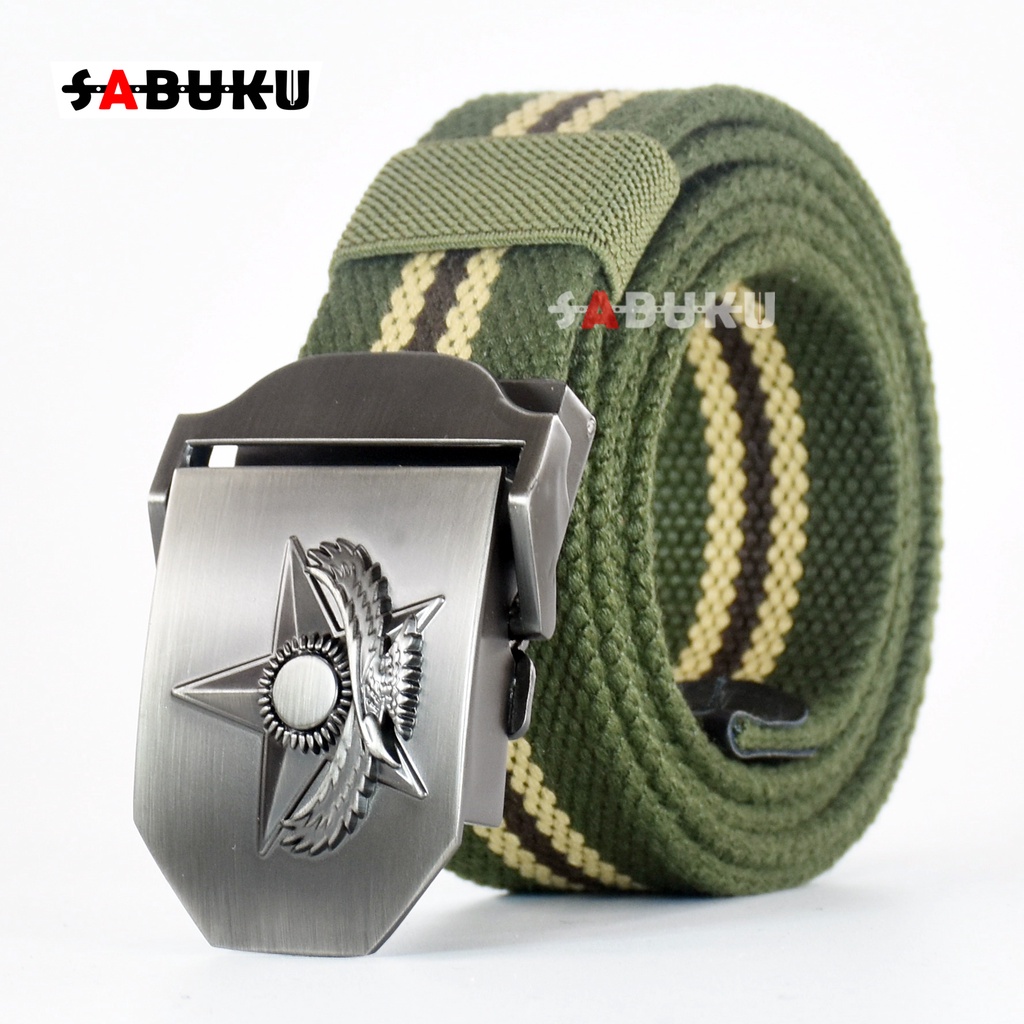 [S&amp;K] Ikat Pinggang Gesper Kanvas Sabuk Pria Kepala Besi Tactical Model Jepit Fashion Men Belt-SK156