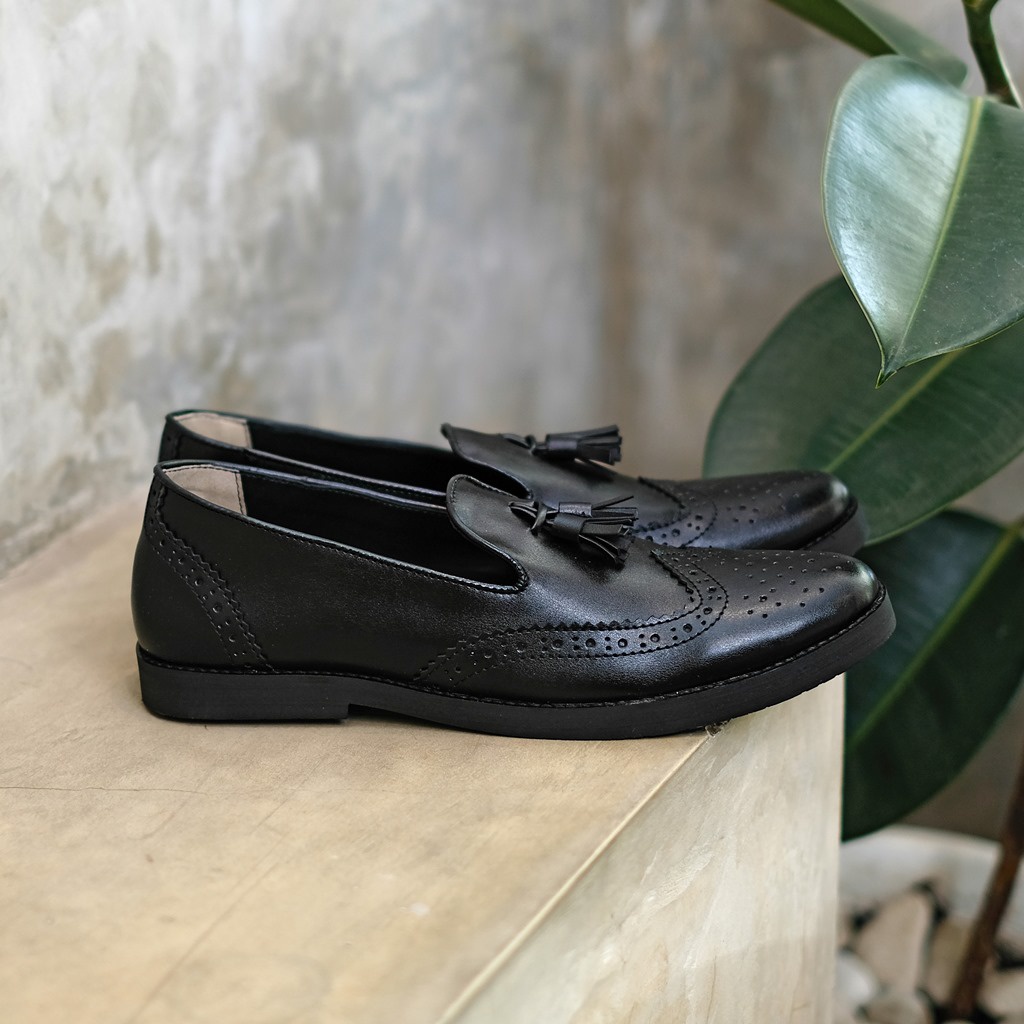 TOMIO DARKBROWN ORIGINAL x GIANT FLAMES Sepatu Loafers Coklat Pria Slip On Formal Casual Kerja Kantor Slop Resmi Kantoran Pesta Kondangan Selop Jalan Santai Hangout Kuliah Penny Loafer Semi Kulit Premium Big Size Jumbo Ukuran Besar 44 45 Keren Terbaru