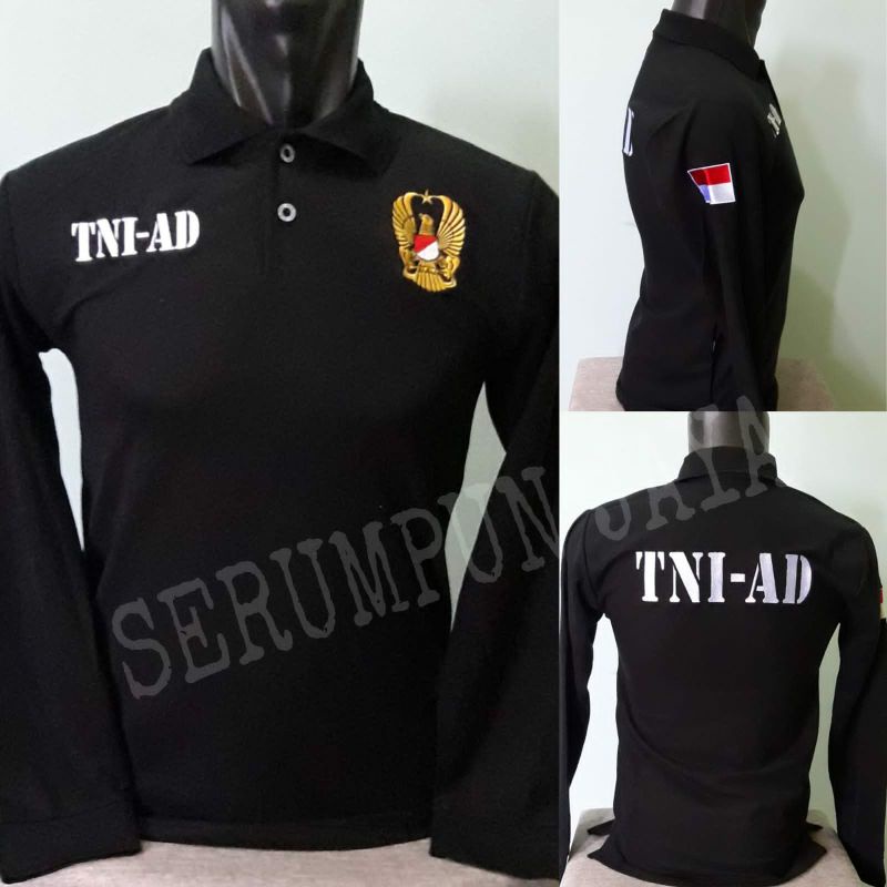 KAOS TNI AD HITAM PANJANG - KAOS KERAH TNI AD FULL BORDIR - KAOS TNI AD HITAM LENGAN PANJANG