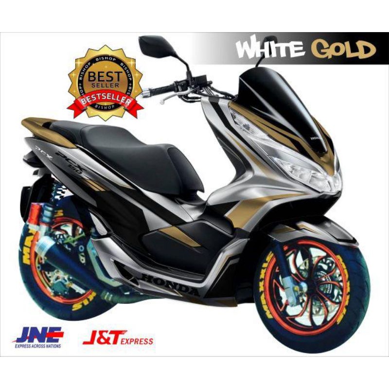 sticker decal full body pcx 150 white gold variasi motif
