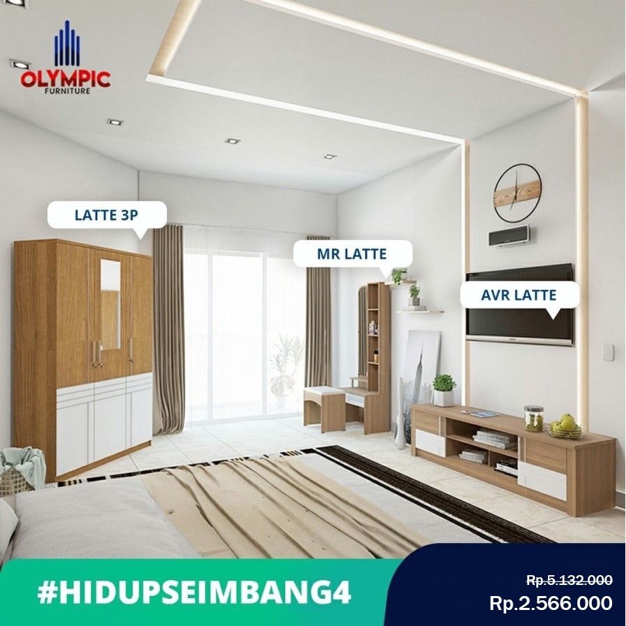 Paket Hidup Seimbang 4 – Lemari Baju 3 Pintu + Meja Rias + Rak TV - Latte Series