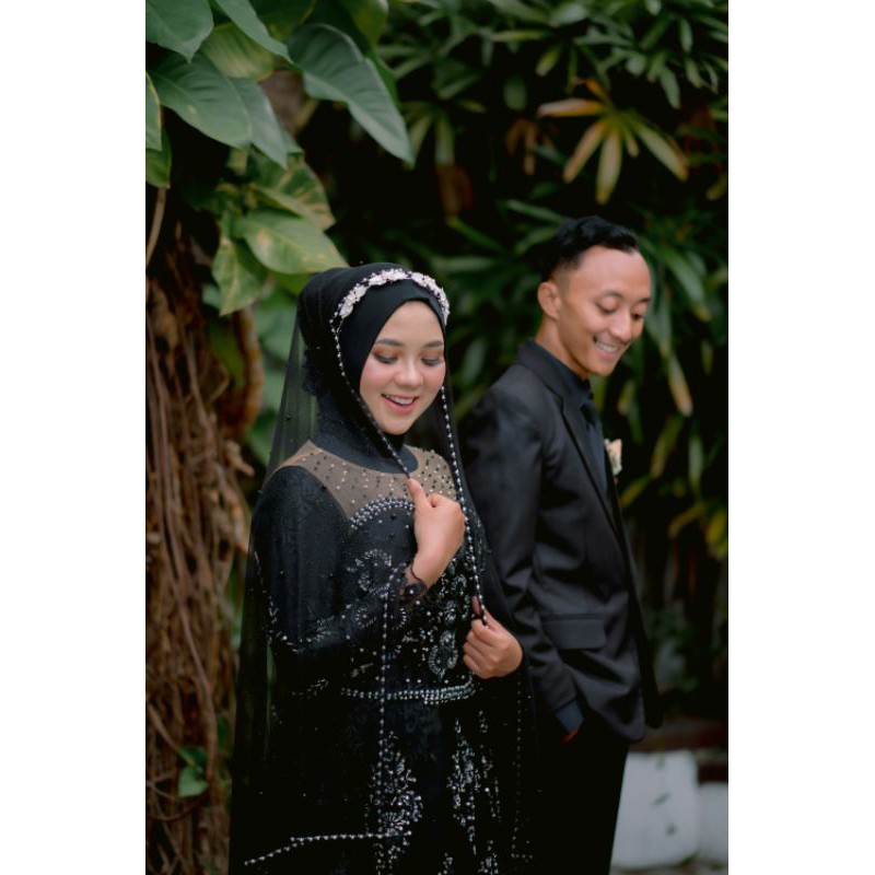 dress hitam/wedding/gaun hitam elegan