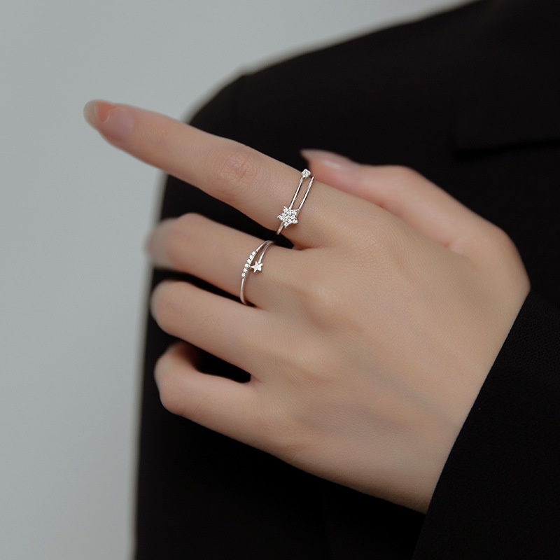 Korean Fashion Small Fresh Star Ring Female Simple Sweet Size Star Full Diamond Ring