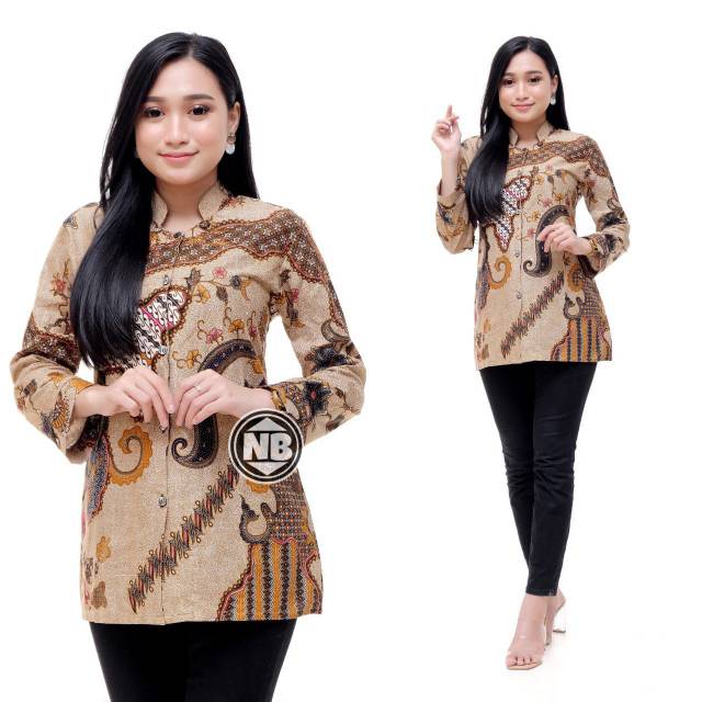 tey-17 Batik wanita ASJ SA HRB026 Kenongo Kemeja Tosca Pendek