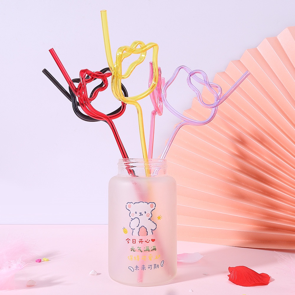 Sedotan Minuman Jus Susu Bentuk Boneka Anime Kucing Warna-Warni Dapat Digunakan Kembali Untuk Pesta Anak