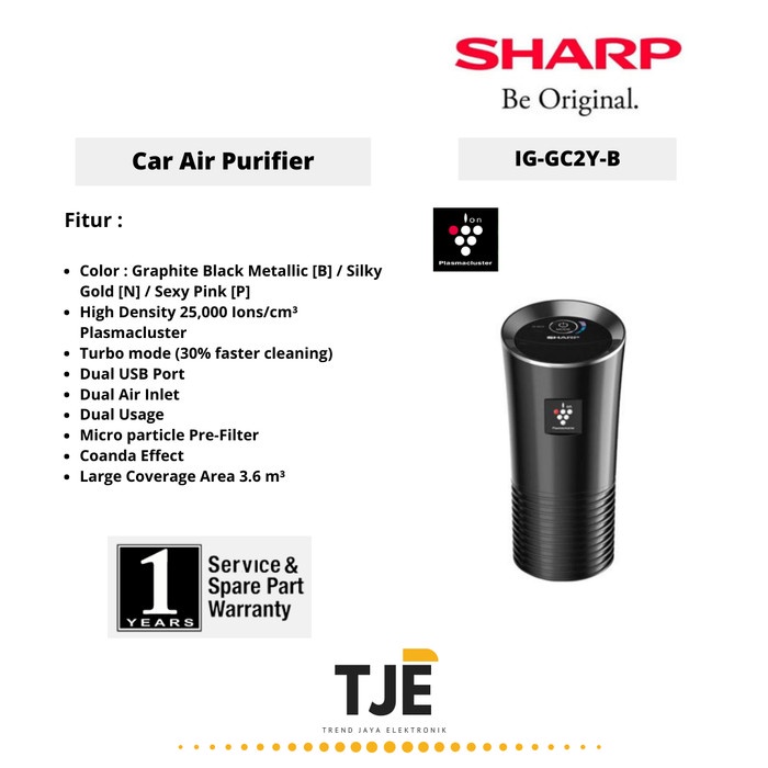 Ready - Sharp Ig-Gc2Y-B (Black) Air Purifier For Car Plasmacluster Usb Port