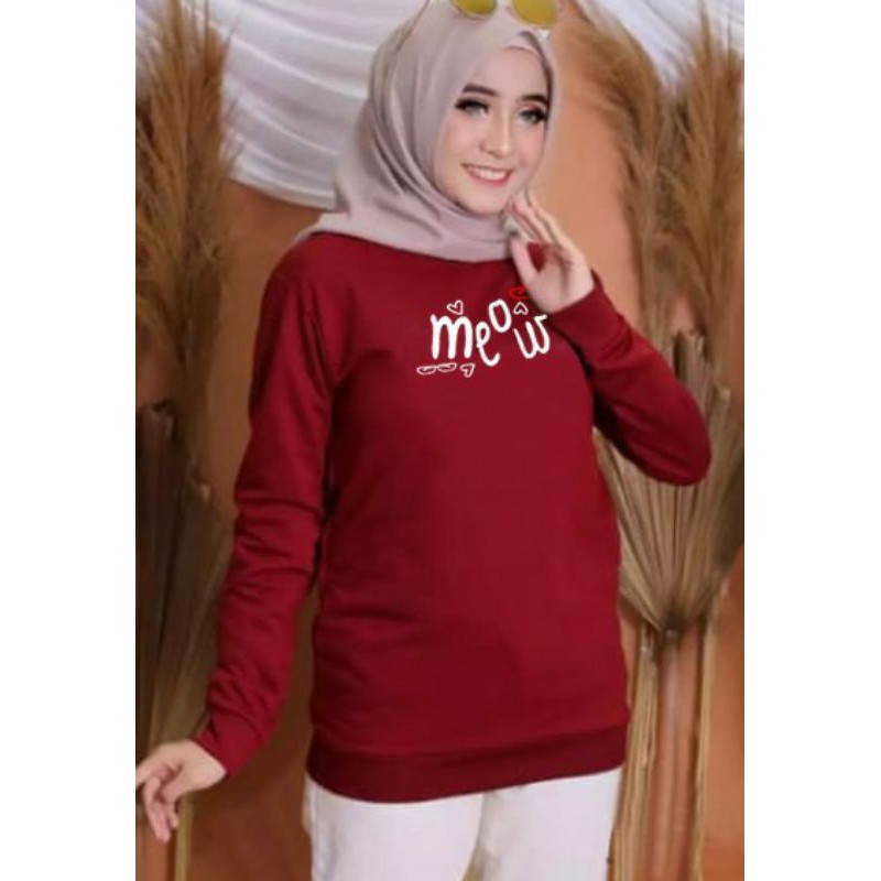 Kaos Lengan Panjang MEOW / Kaos Sweatshirt / Atasan Wanita / Atasan Wanita Lengan Panjang