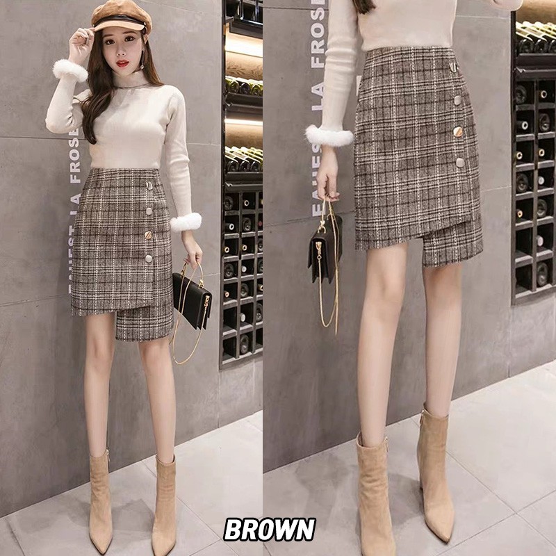 KARAKOREA 8808-2 Tzuyu Tweed Midi Skirt/Rok Midi/Rok kerja/Rok Korea Skirt
