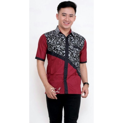 Kemeja Batik Kombinasi Pria Lengan Pendek Size M, L, XL, XXL ( ORIGINAL )