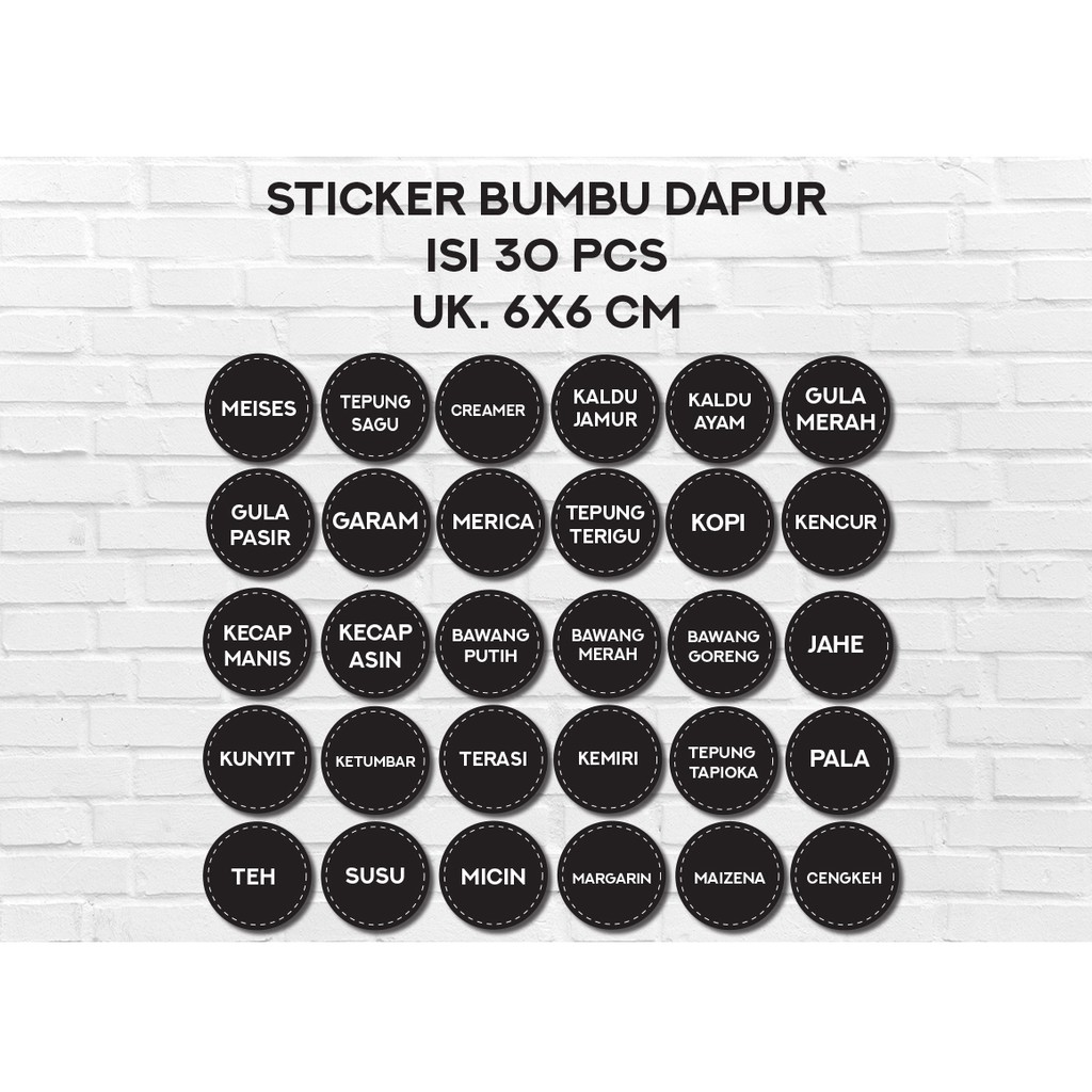 STICKER BUMBU DAPUR / LABEL BULAT NAMA BUMBU DAPUR / STICKER PANTRY WATEERPOOF ISI 30 PCS