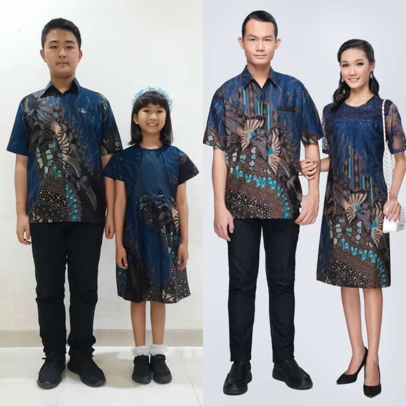 Couple Premium Sarimbit Batik Keluarga Baju Anak NAGITA KERIS BIRU seragam pesta dress brokat Kemeja