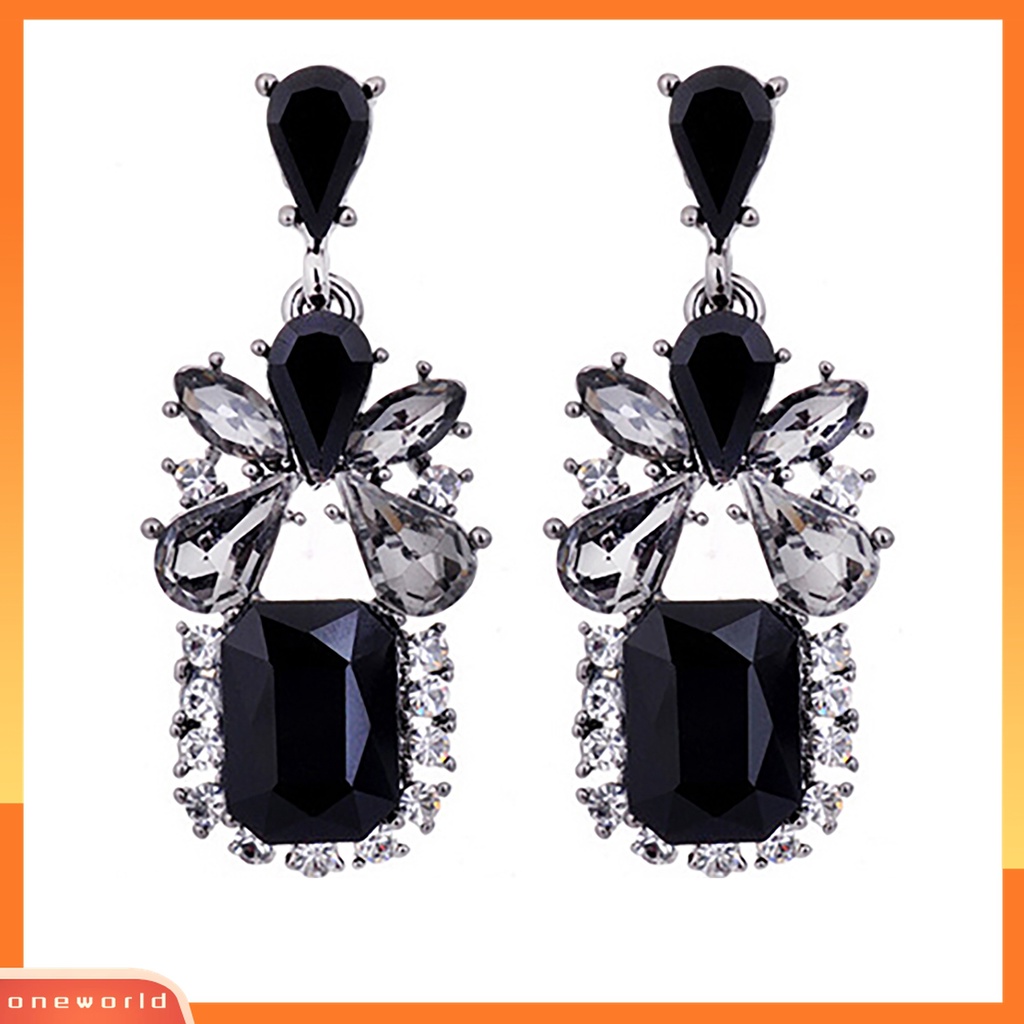 Anting Juntai Bentuk Persegi Waterdrop Cubic Zircon Warna Hitam Gaya Vintage Untuk Wanita