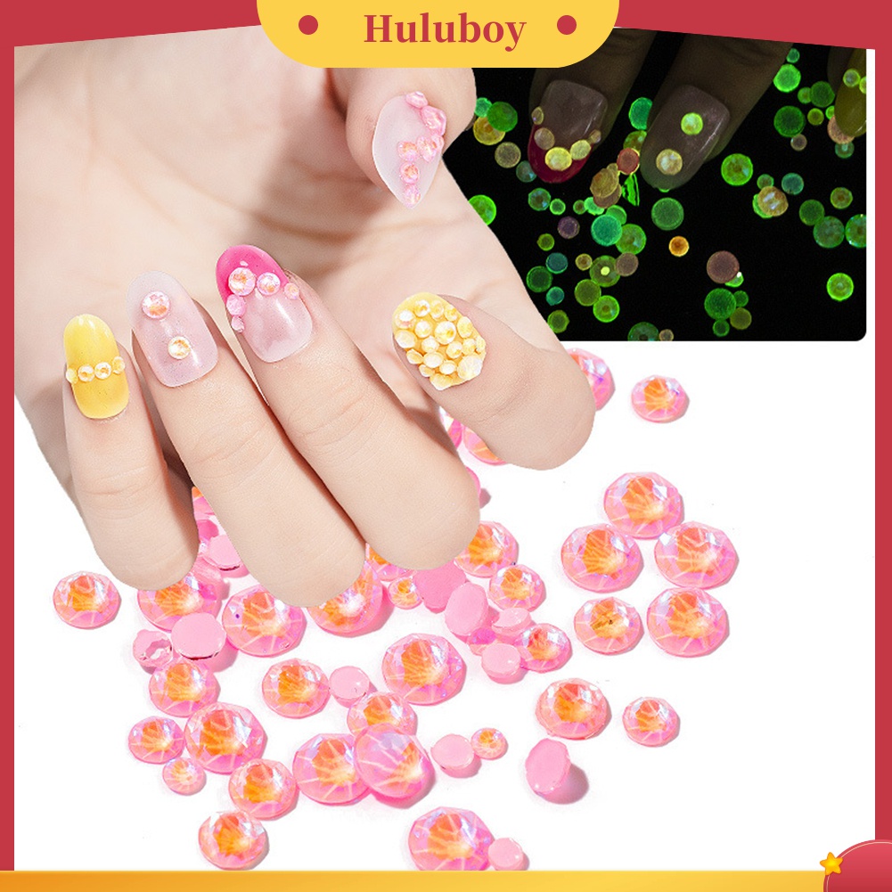 Huluboy Huluboy♡ Hiasan Berlian Imitasi Bulat Flat 3D 6 Warna Untuk Dekorasi Manicure DIY