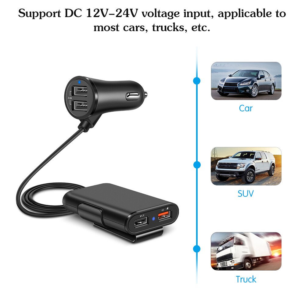 Cabang Colokan Charger USB HP Cas Bagian Baris Tengah Belakang Mobil Casan 4 Port Extender Car 4 Quick Universal Extended Adapter Penumpang Depan